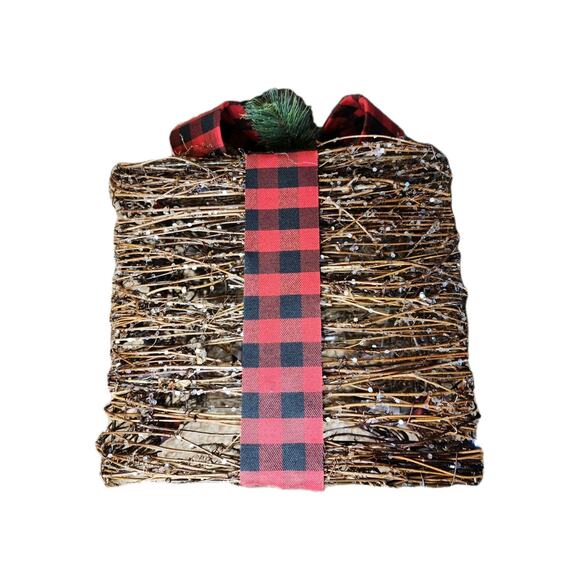 3 Pack Lighted Buffalo Plaid Glitter Rattan Gift Presents Boxes Christmas Decor - Picture 2 of 4
